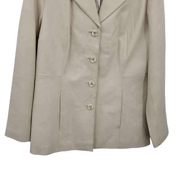 Vintage Cadwick's Leather Coat Longline Single Breasted Button Buttercream XL - Picture 8 of 11